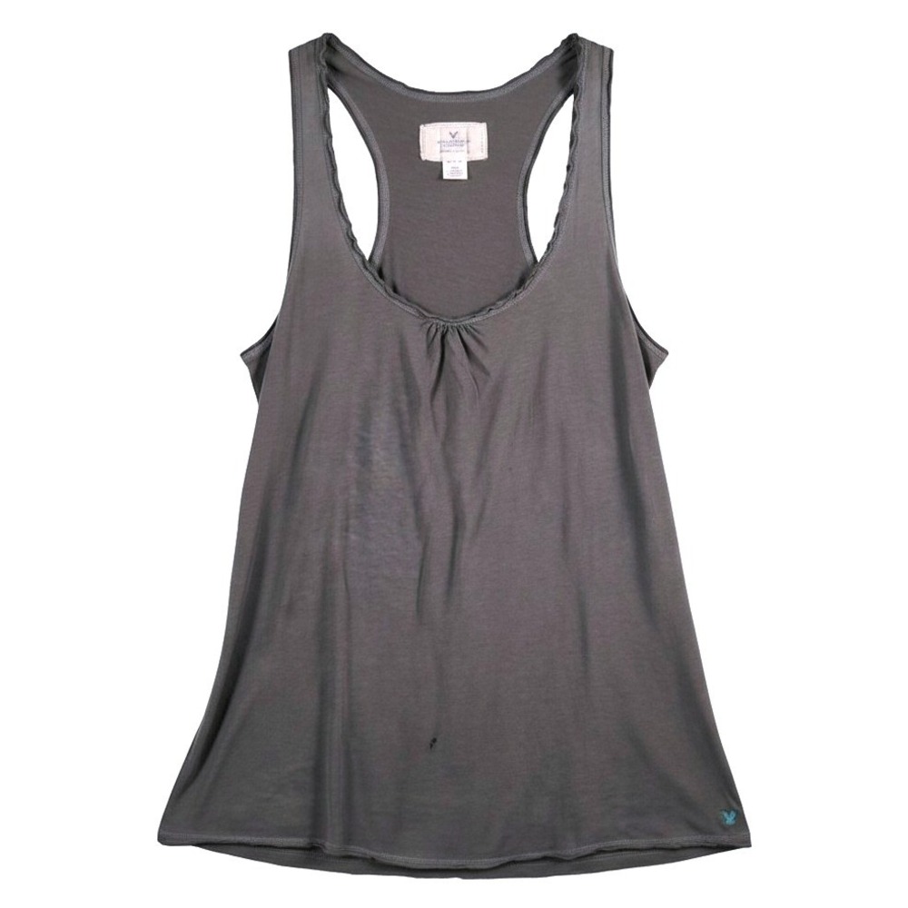 American Eagle Y2K Racerback Tank Top Womens Medium Gray Cotton Modal Ruched - Picture 2 of 12